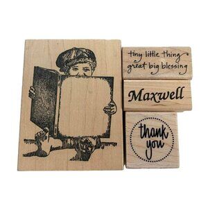Rubber Stamp Bundle Boy Reading Thank You Maxwell Great Big Blessing Set